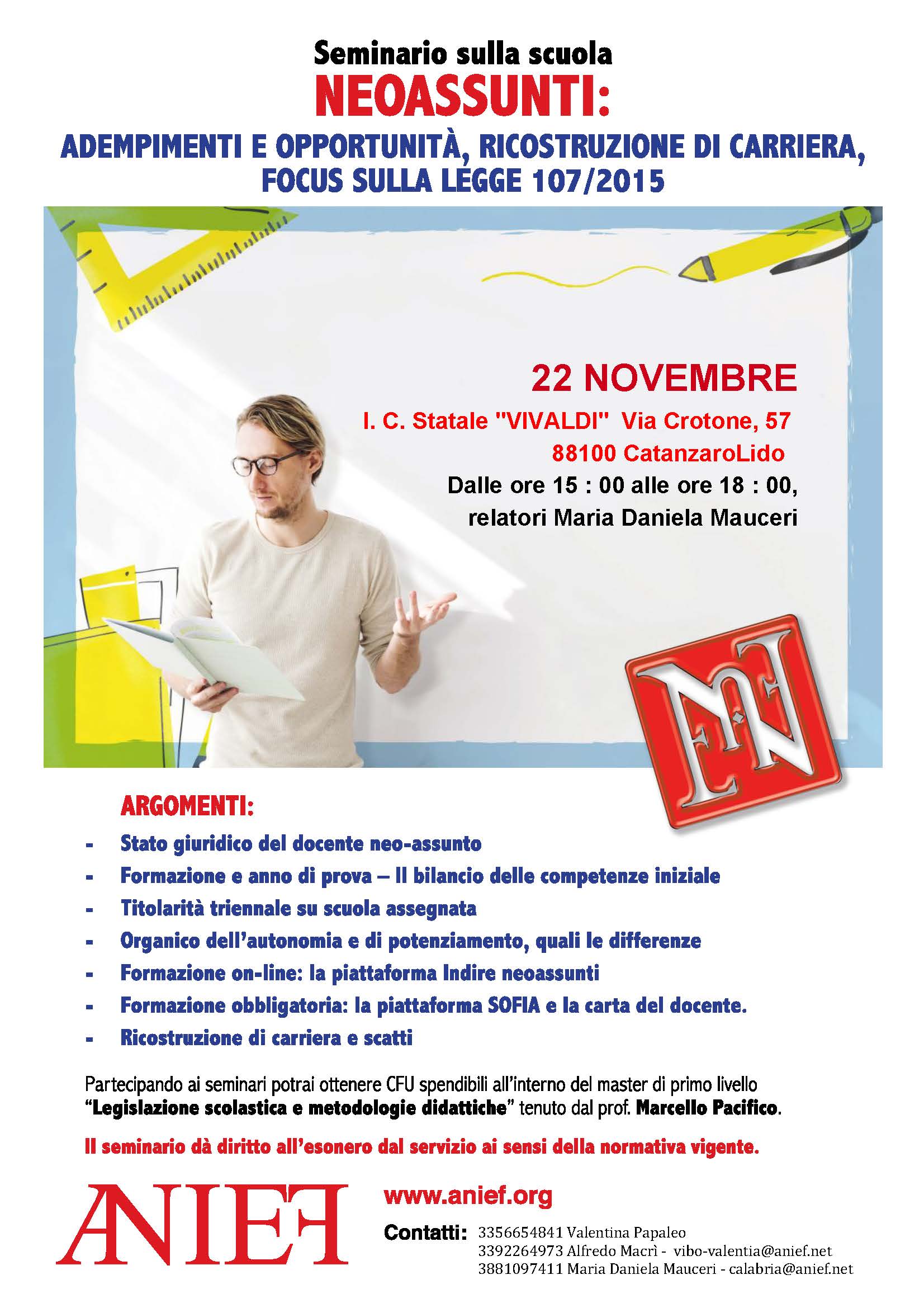 Locandina Seminario ANIEF 22 11 2018 I C  Vivaldi di Catanzaro Lido